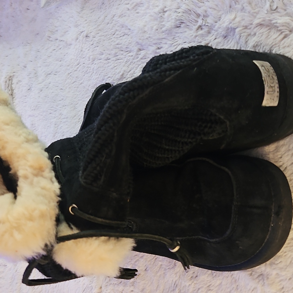UGG Classic Black Suede  And Knit Boots Size 9